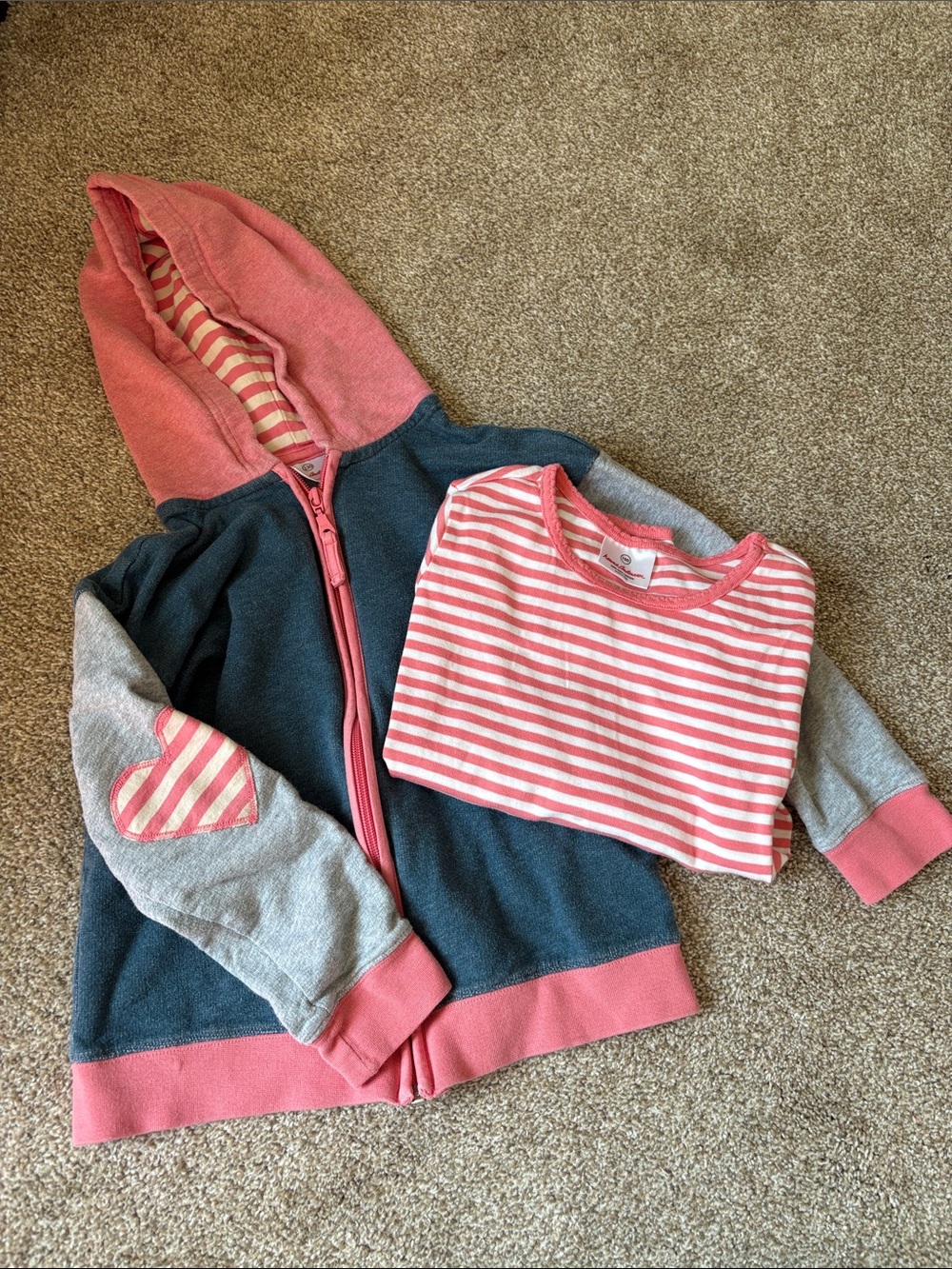 Girls’ Hanna Andersson Pink & Blue Hooded Zip Sweatshirt with Long Sleeve Tee